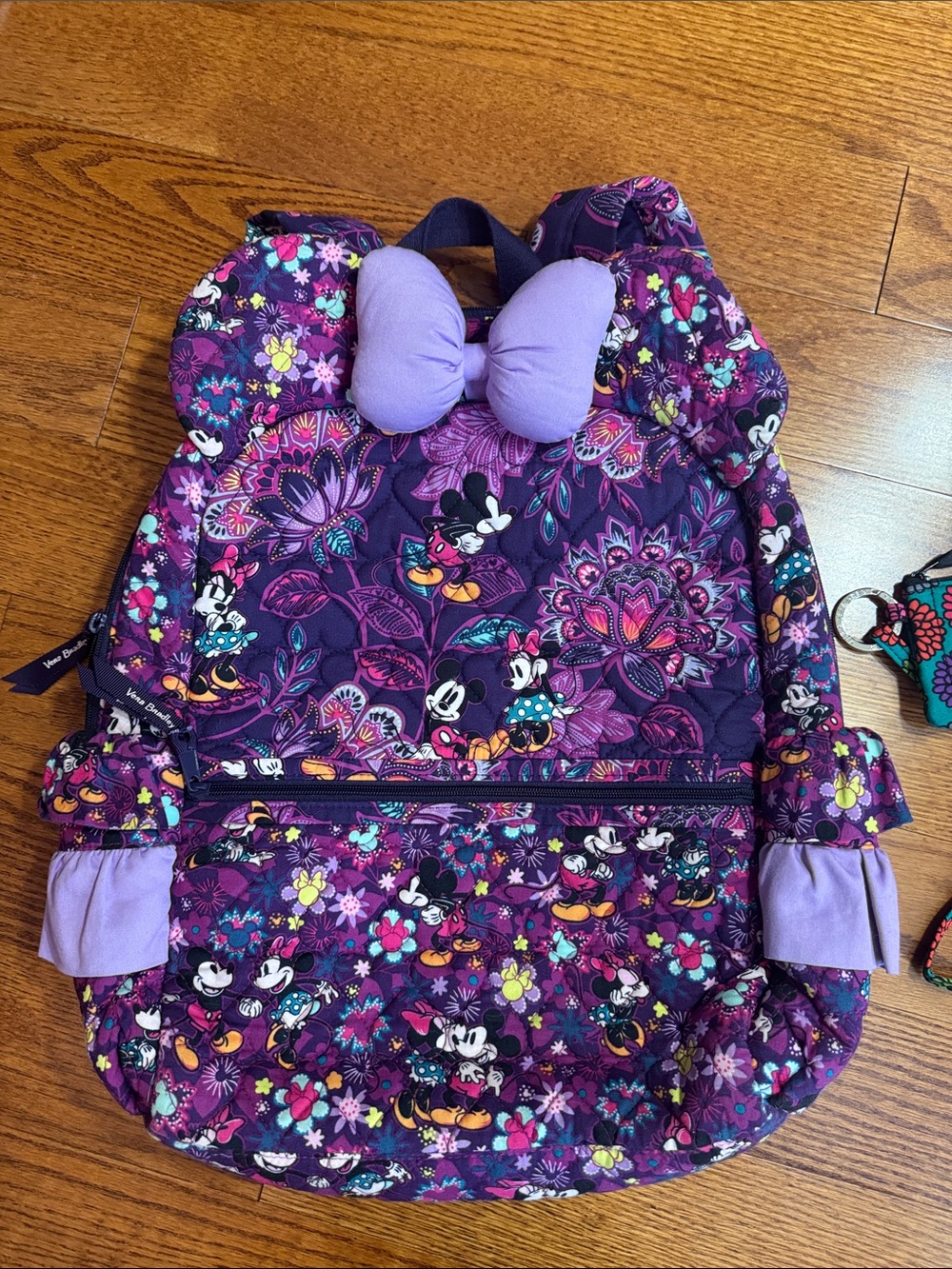 Vera Bradley Disney Purple Floral Mickey Backpack with Bow Accent and wallet - Picture 2 of 11